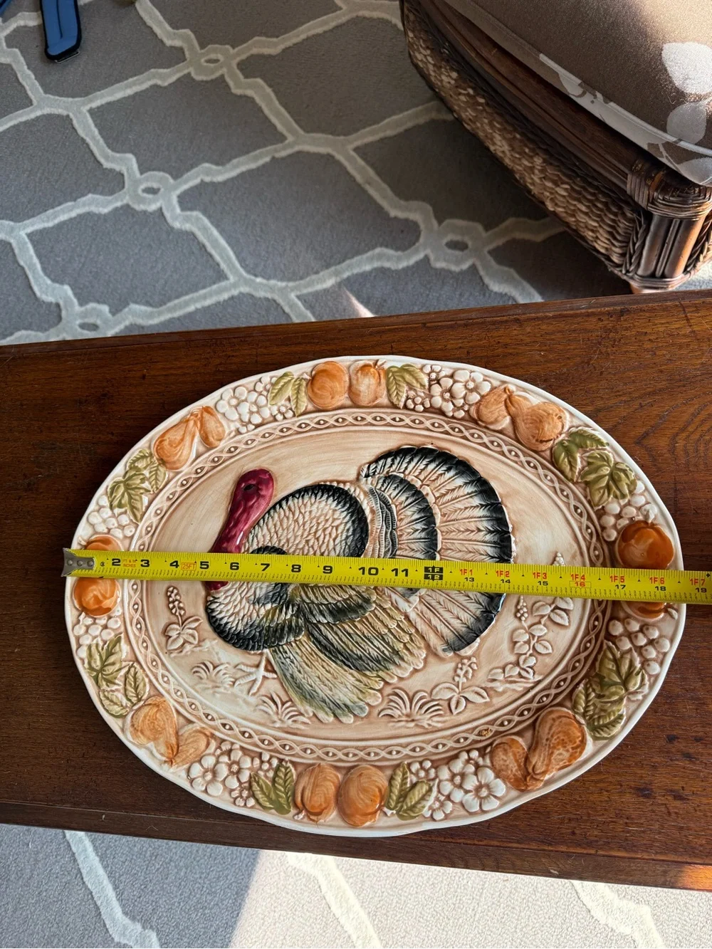 Caldor Japan Ceramic Turkey Serving Platter in Cream, Brown, Green and Red